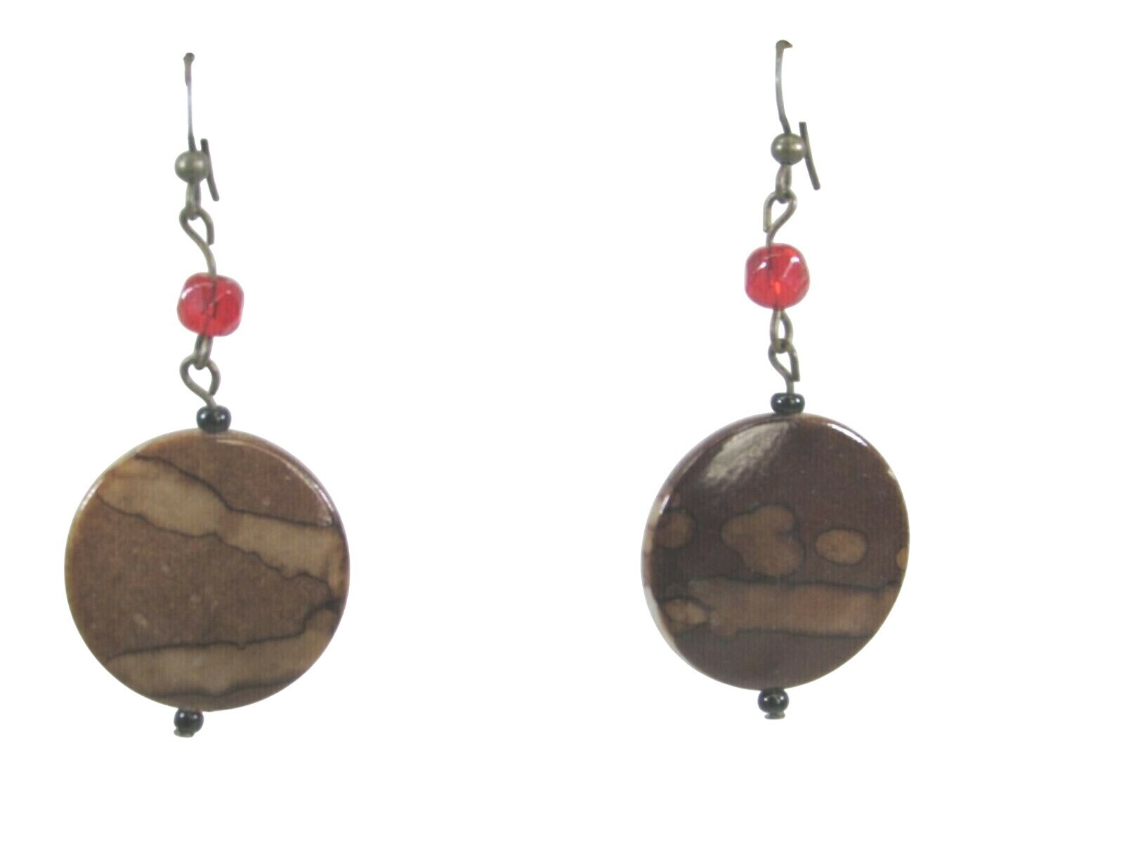 Vintage Brown Red Beaded Drop Dangle Earrings Pierced Hook 50020