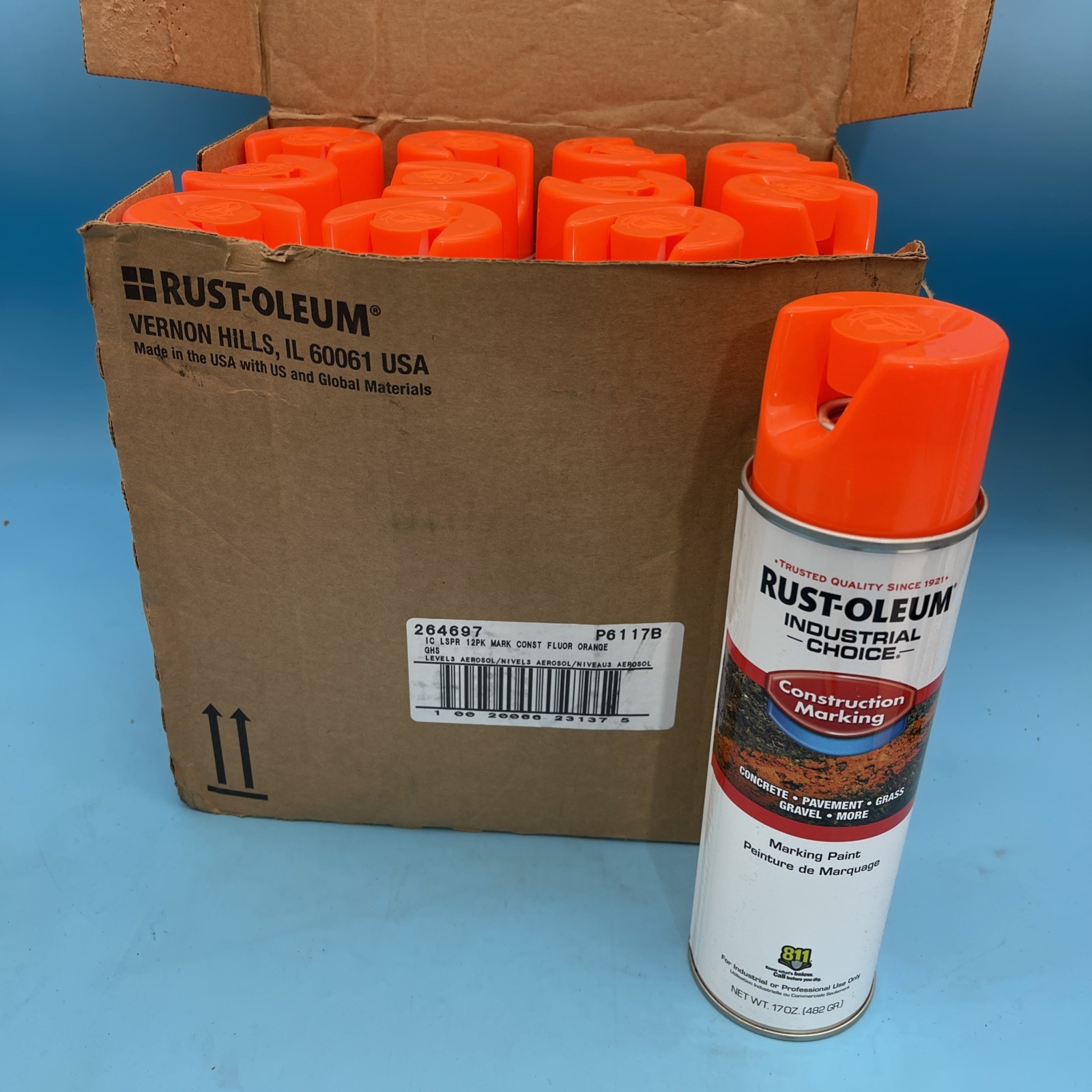 Rust-Oleum 264697 Water-Base Construction Marking Paint, Orange 17oz New