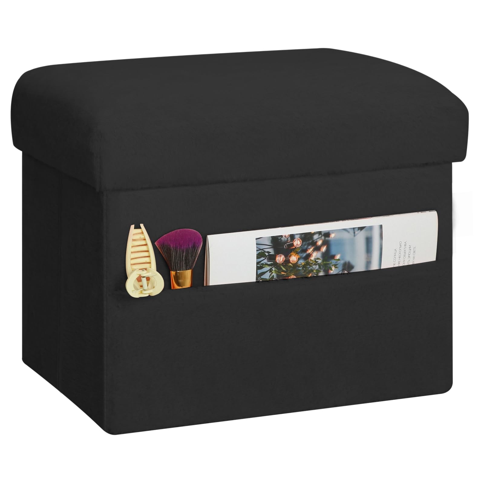 Small Ottoman with Storage Folding Foot Rest Stool with Thicker Furry Padded ...