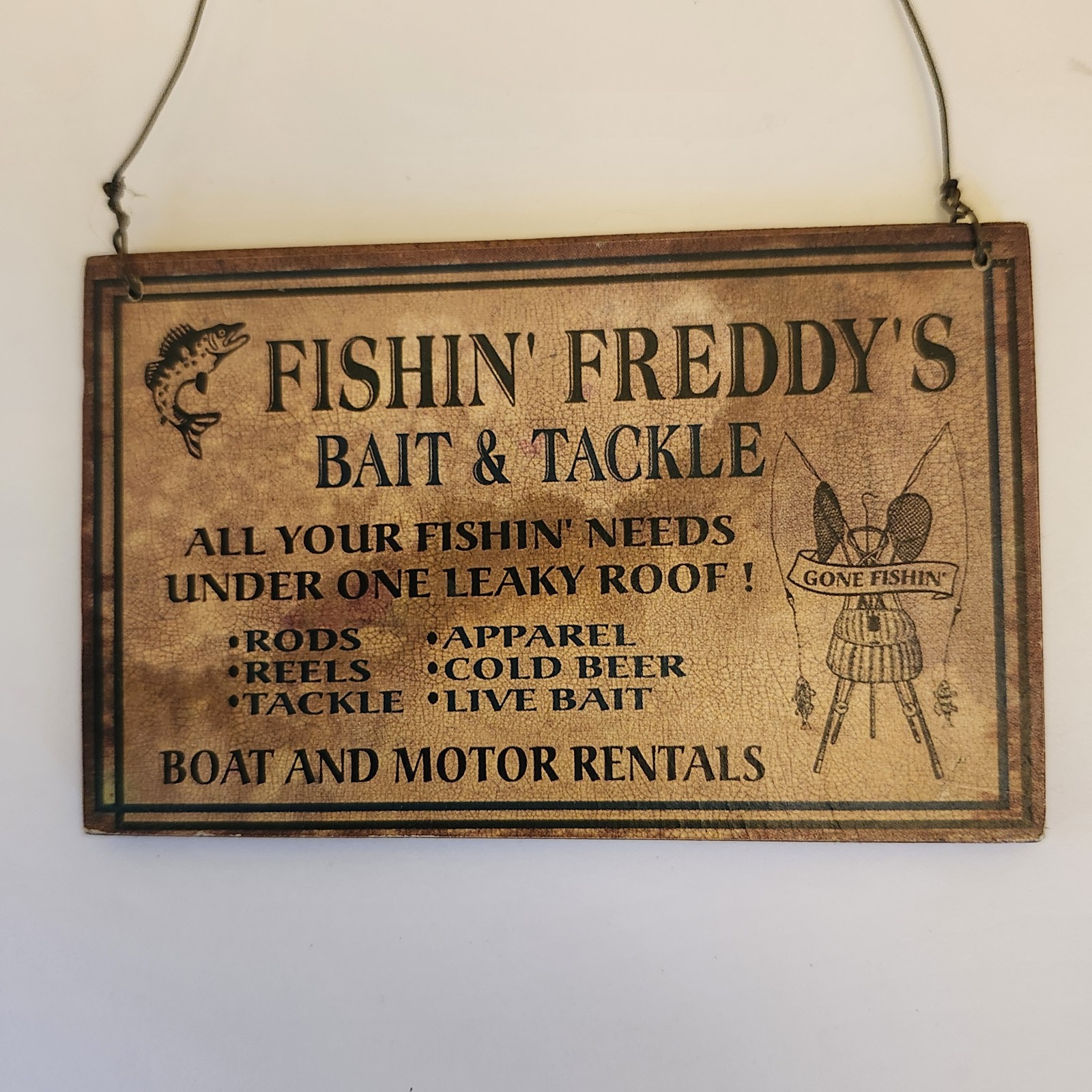 Vtg Fishin Freddy's Bait & Tackle Plaque Small 4" Preowned VGC