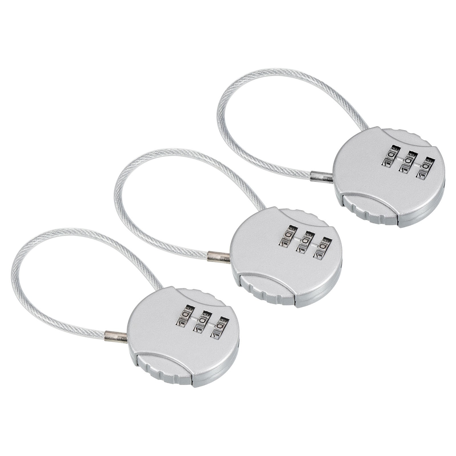 3Pcs Small Combination Lock 3 Digit Luggage Padlock with 4.7 Inch Wire Silver