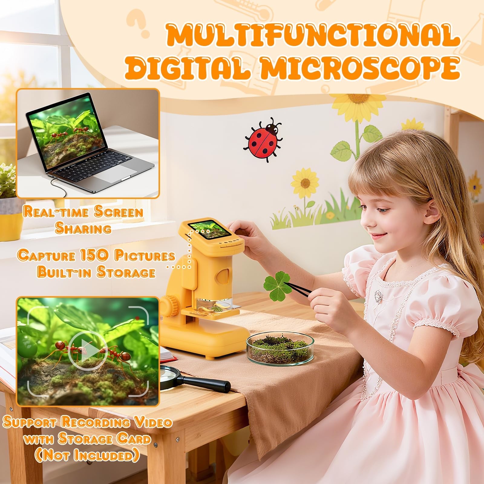1200X Microscope for Kids, 2 in 1 Handheld & Desktop Digital Microscope with...
