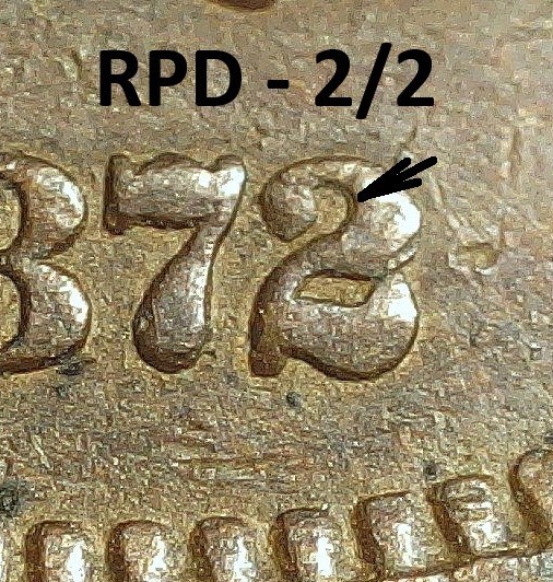 1872 Indian Head Cent - EXTRA FINE REPUNCHED DATE, REV CRACKS, BROKEN D (K763)