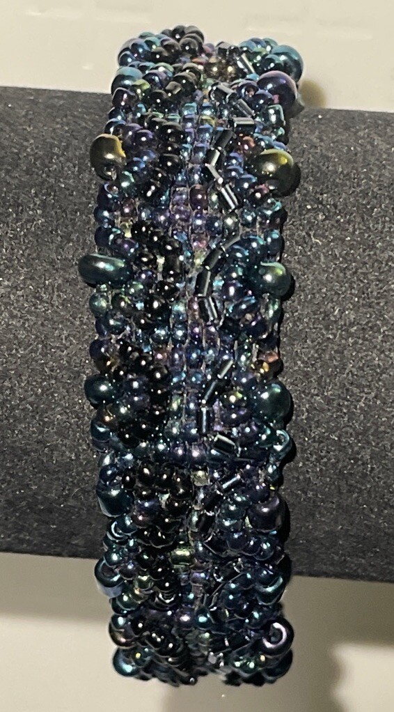 Hand Crafted Blue Micro Beaded 7" Bracelet JH-3
