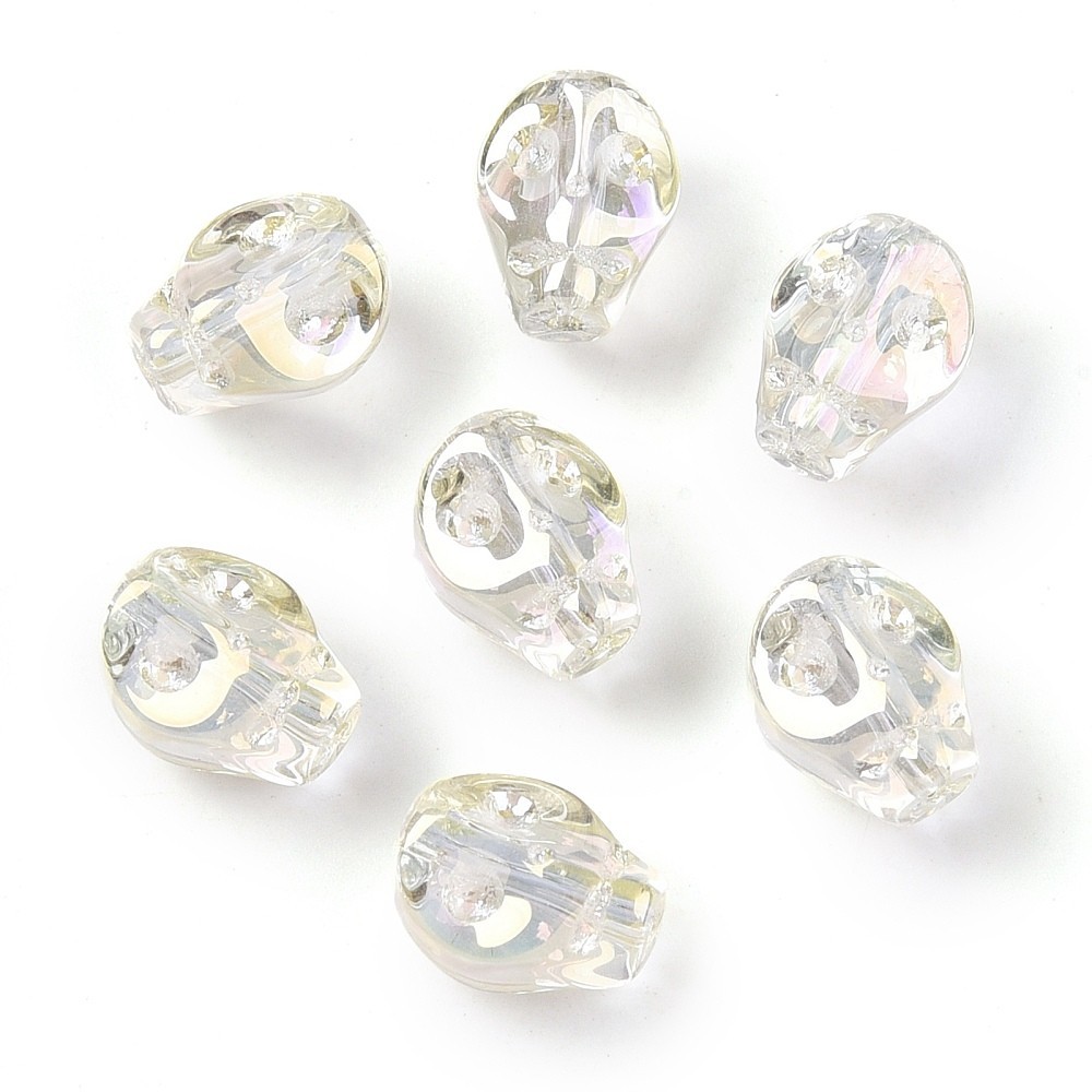 10 Glass Skull Beads Clear AB Halloween Findings Jewelry 10mm Gothic Skeleton