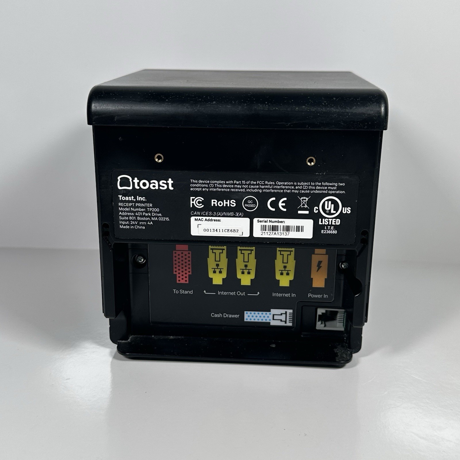 Toast Flex POS TP200 Thermal Receipt Printer w/ Ethernet Cables & Power Cable