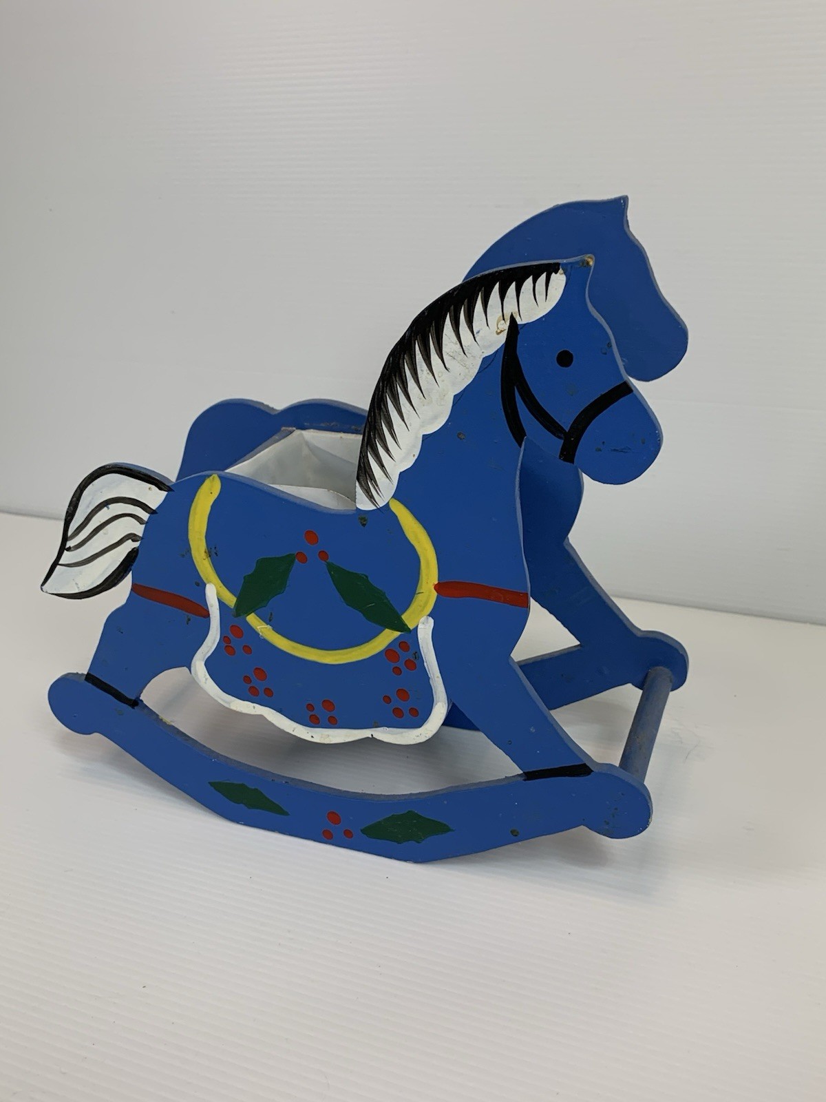 Vintage 1989 Rocking Horse Planter - Hand Painted - Wood - 9in Tall