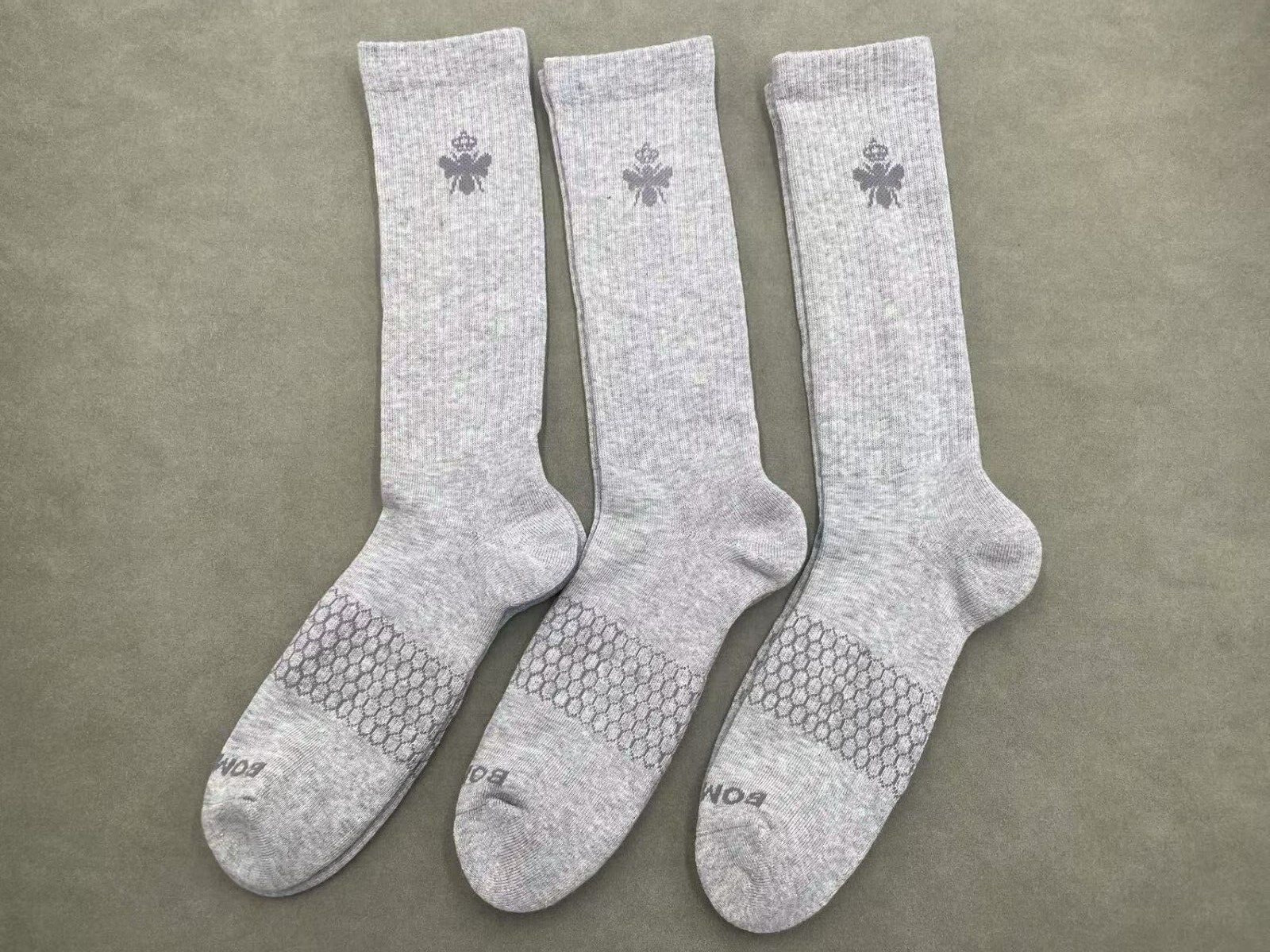 3 pairs Bombas Men's All-Purpose Calf Socks honeycomb Size Large 10-13 grey