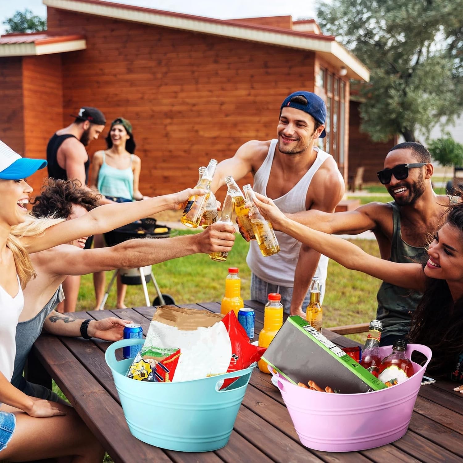 6-Piece Ice Bucket Set with Handle, Plastic Ice Bucket, Oval Storage Bucket
