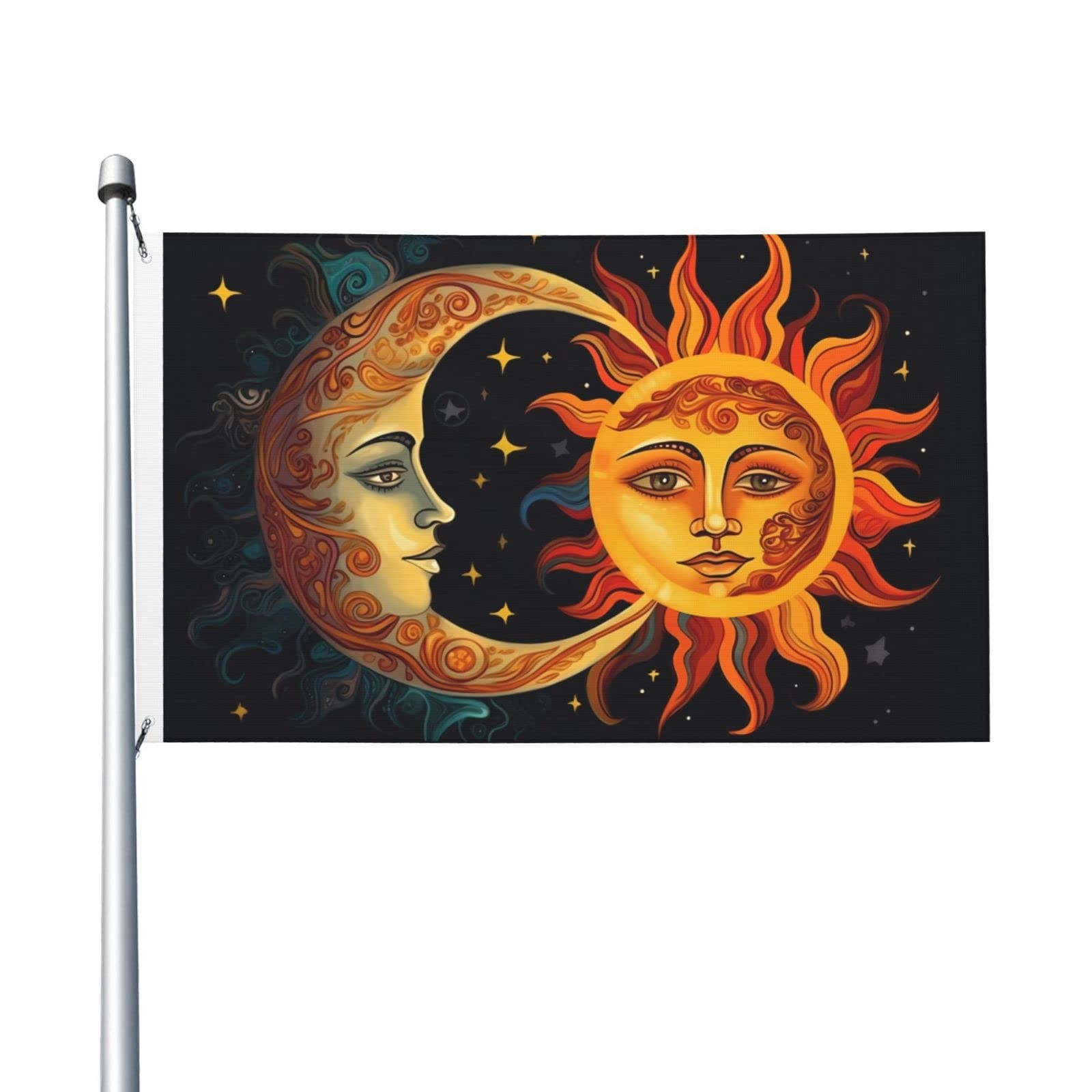 Sun 3X5 FT Yard House Flags Double Sided, Moon and Stars House Banner with Gromm