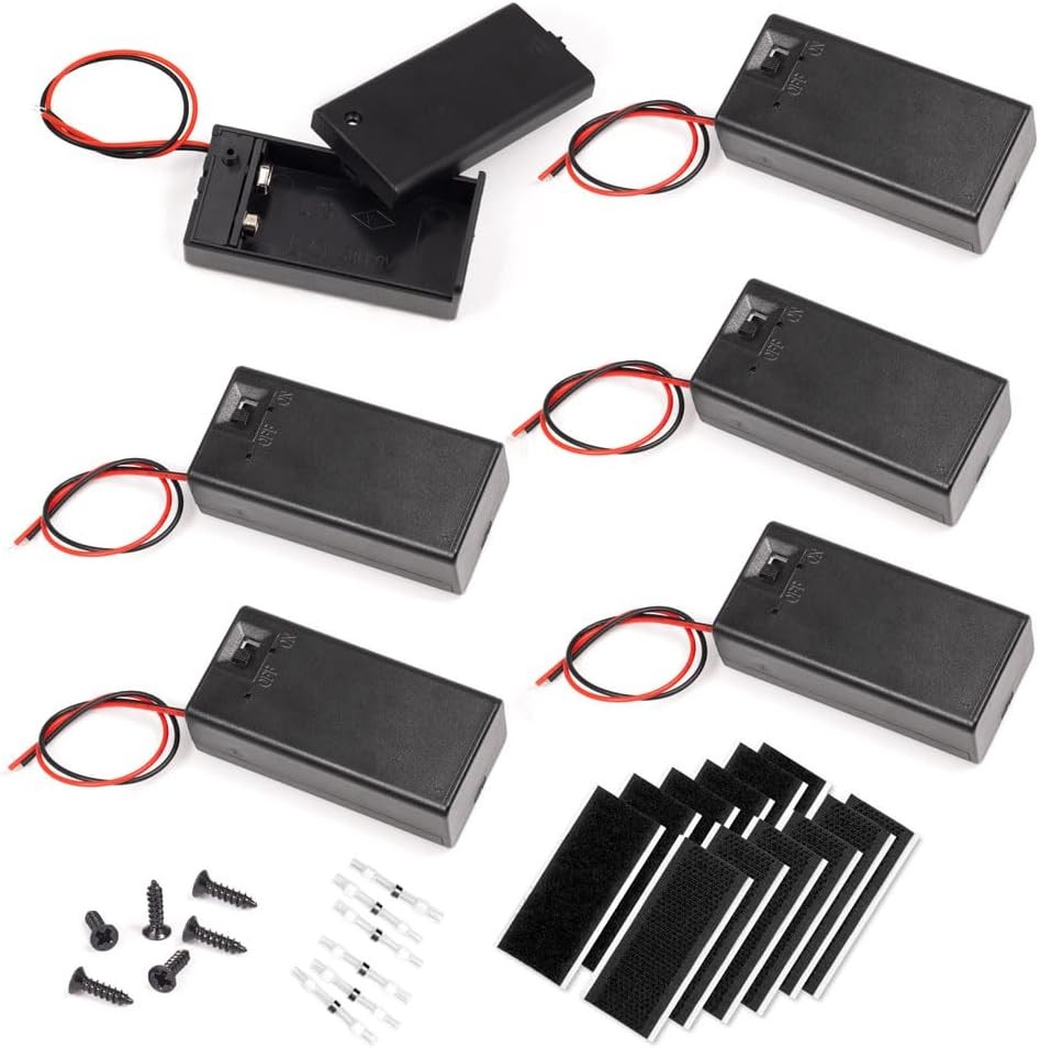 6PC 9V Battery Holder Enclosures with Wire Leads and On/Off Switch Lid, 9 Volt B