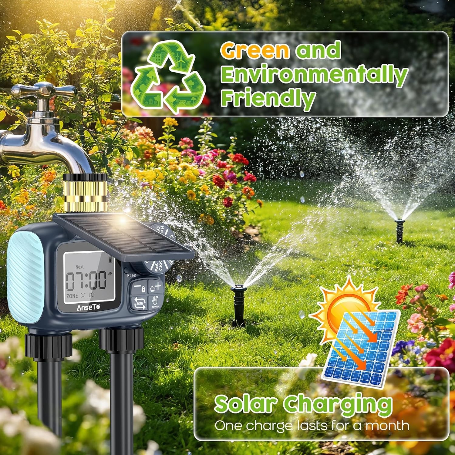 2 Outlet Solar Sprinkler Timer,Brass Inlet Hose Timer Garden Hose,Programmable