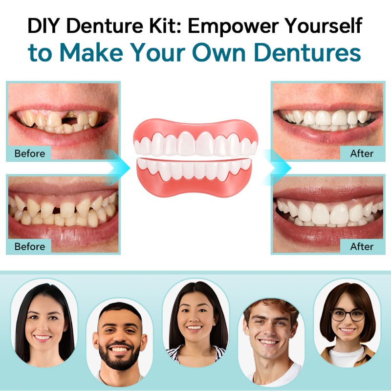 DIY Full Denture Set,Soft & Safe Moldable False Teeth Set,Upper & Lower Braces