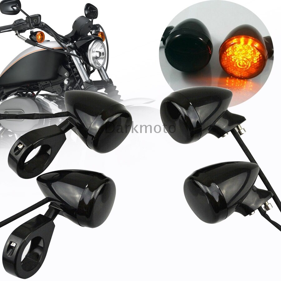 Motorcycle Front Rear Turn Signal Blinker Amber Light 41mm Fork Clamp For Harley