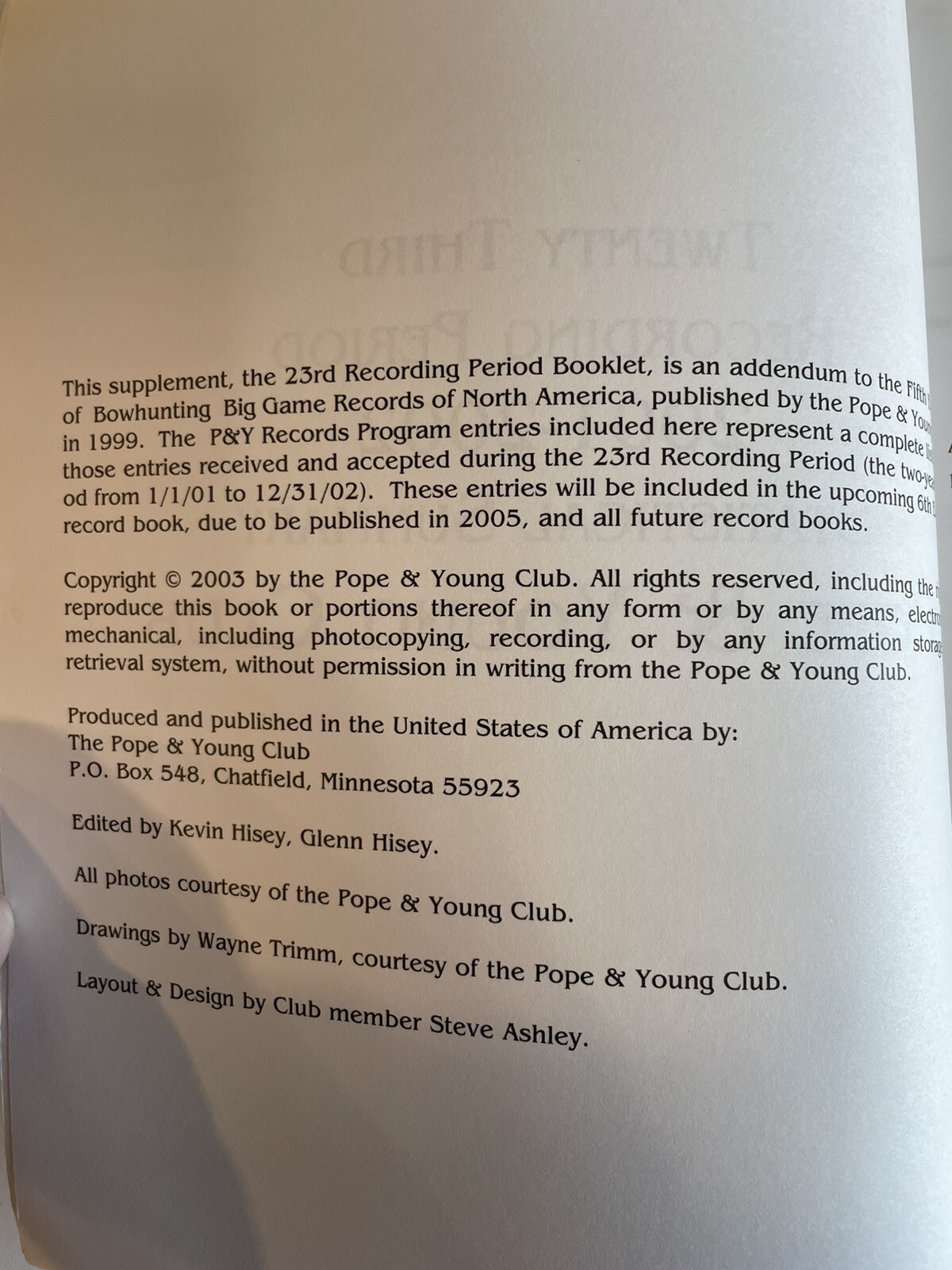 Pope & Young 23rd Recording Period Plus 3 Banquet Awards Programs