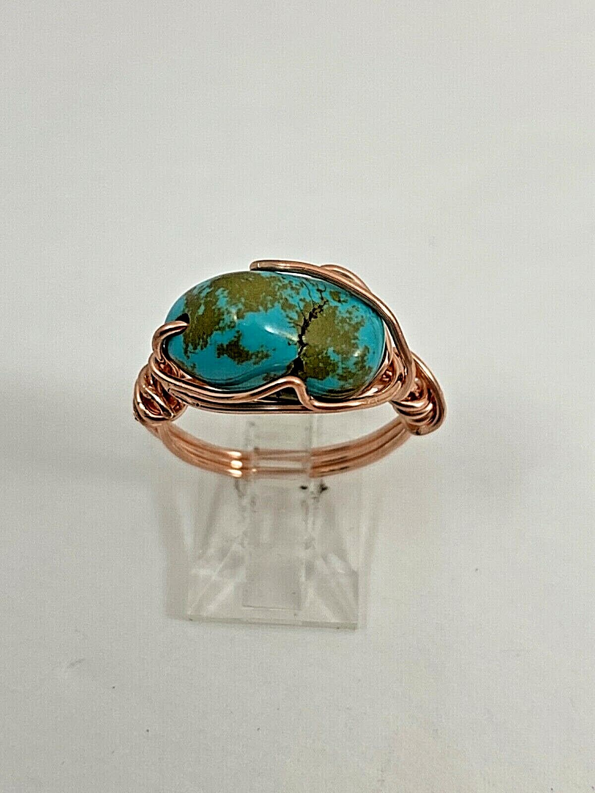 Handmade ~ Copper Wire Wrap ~ Turquoise Ring Size  7 1/2   #65