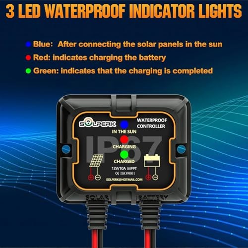 MPPT Solar Charge Controller 10A 12V, Waterproof Intelligent Portable