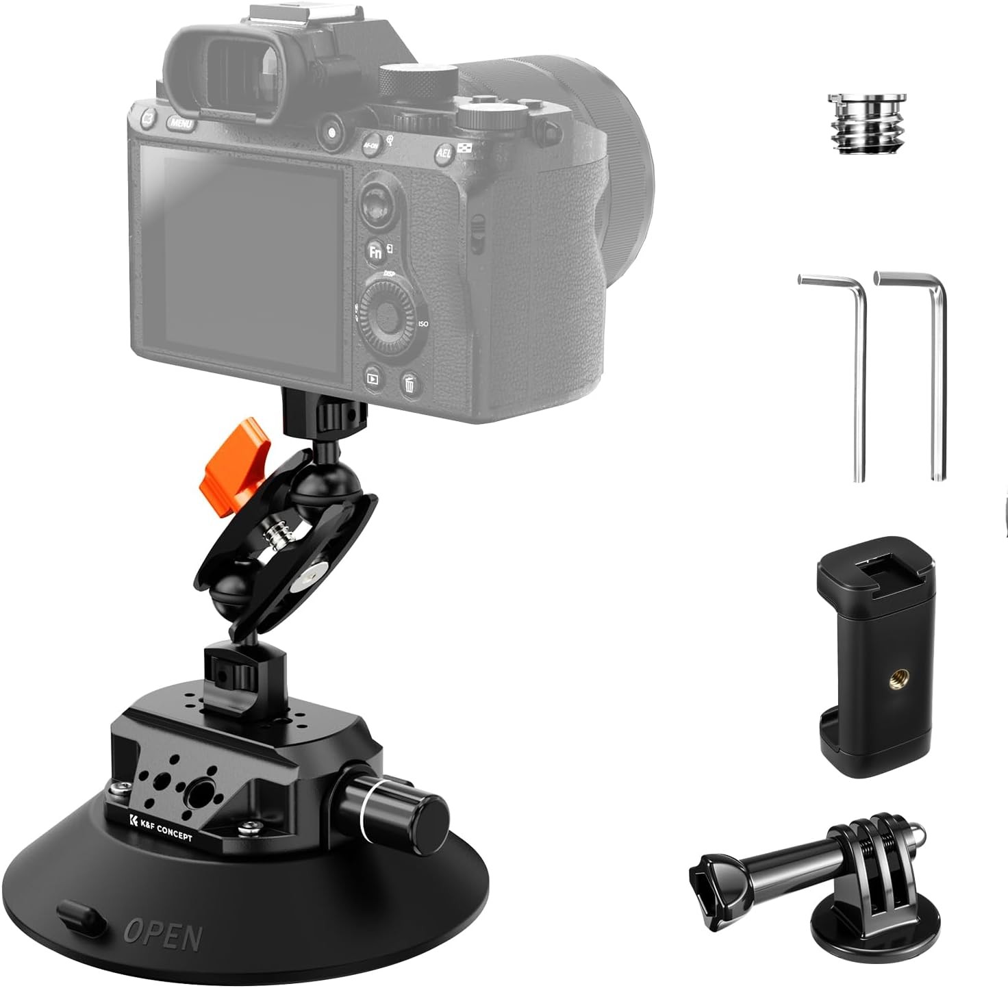 K&F CONCEPT Suction Cup Camera Mount Car Mount w/ Magic Arm for DJI Insta360