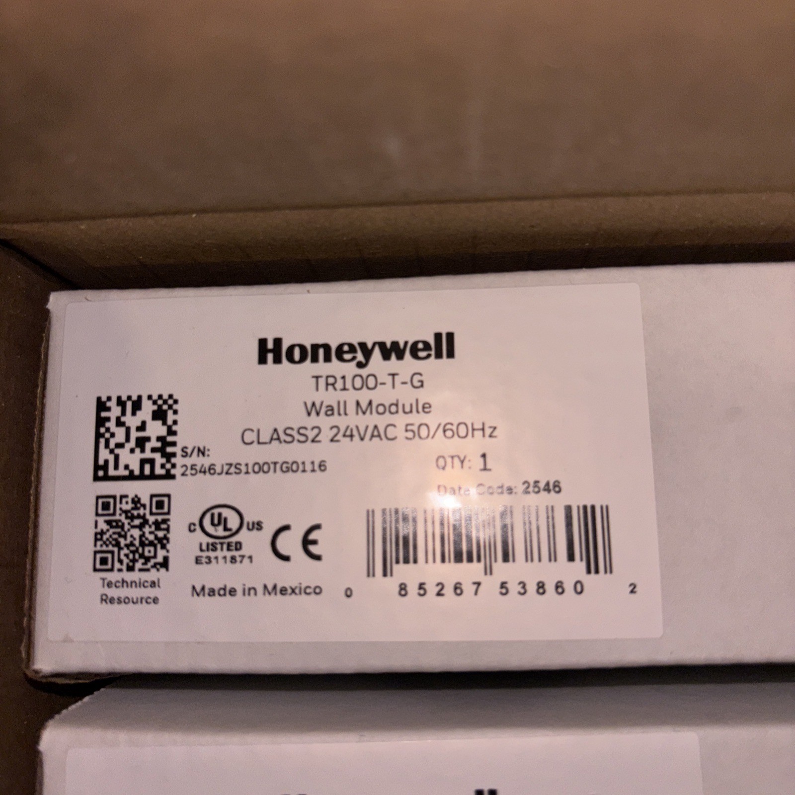 Honeywell TR100-TH-G Wall Module Temperature Humidity Heat Sensor HVAC Control