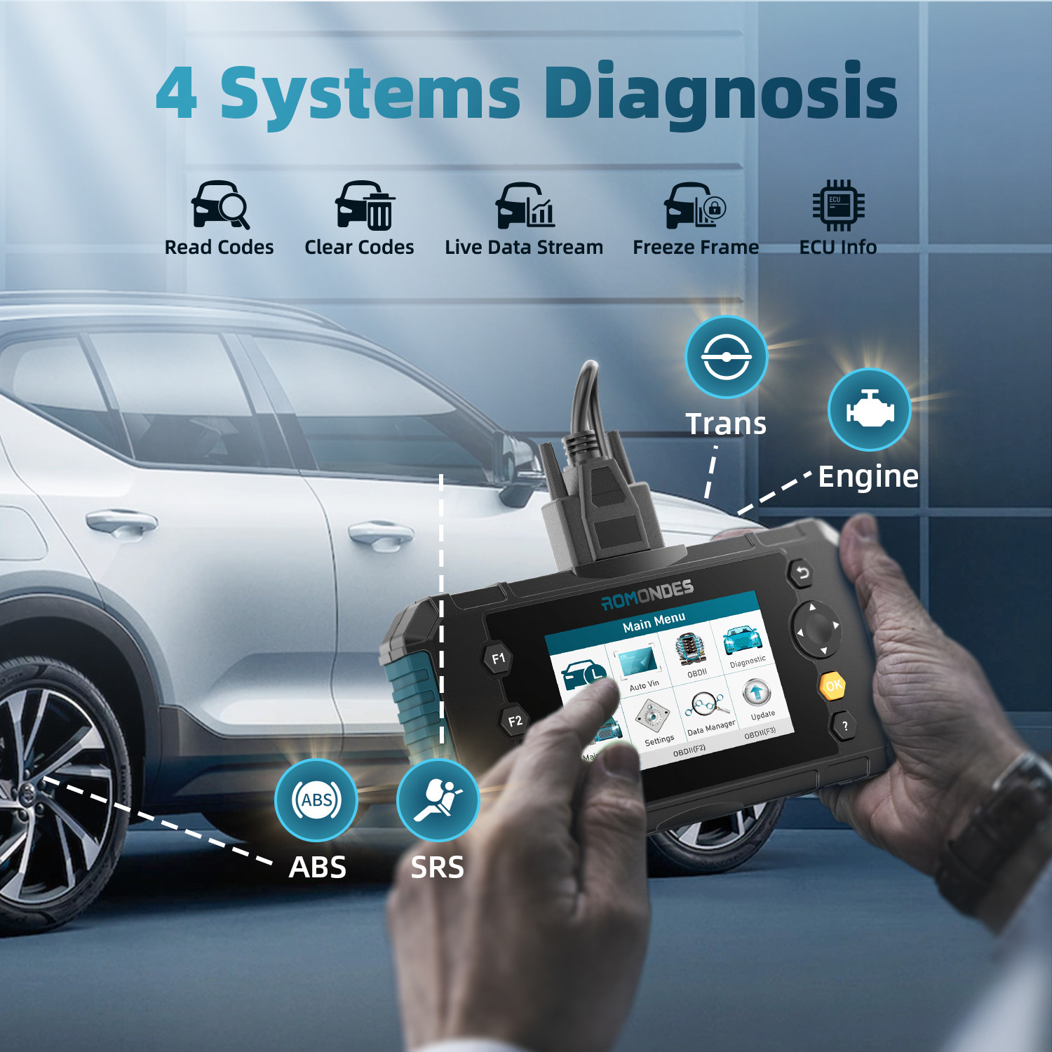ROMONDES RD3000 OBD2 Diagnostic Tool Car Scanner ABS SRS Engine Transmission
