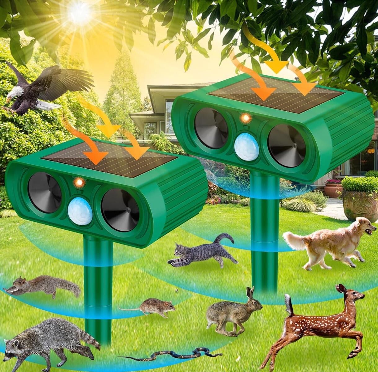 Solar Ultrasonic Animal Repellent, Fox Repellent Outdoor with Motion Sensor