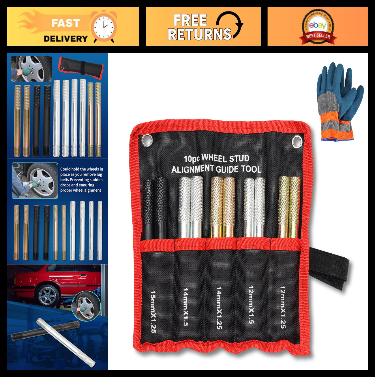 10PC Steel Alloy Wheel Alignment Pins, Automotive Lug Bolt Guide Tool M14/M12/M1