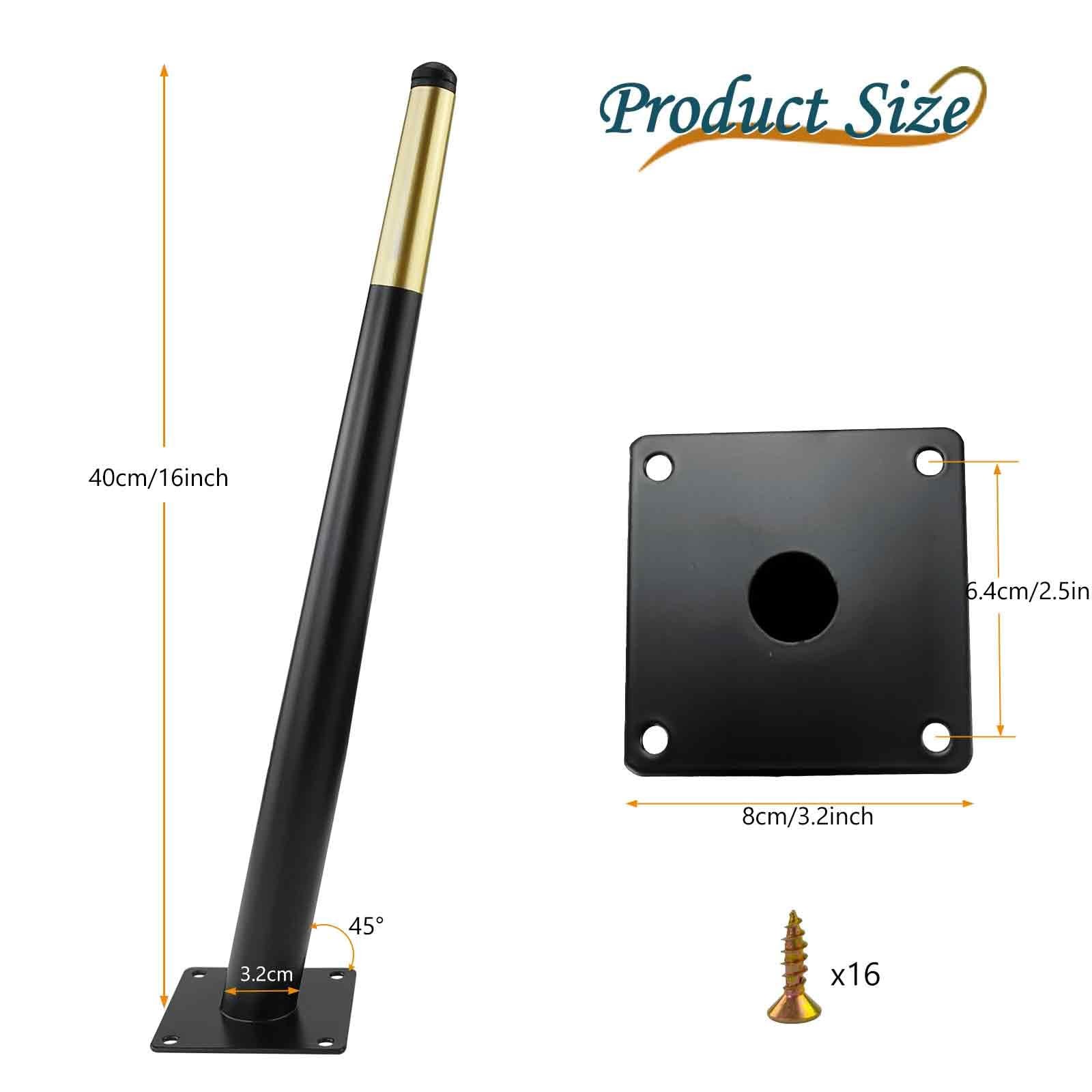 16 Inch Furniture Legs Black and Gold Heavy Duty Metal Replacement Legs for C...