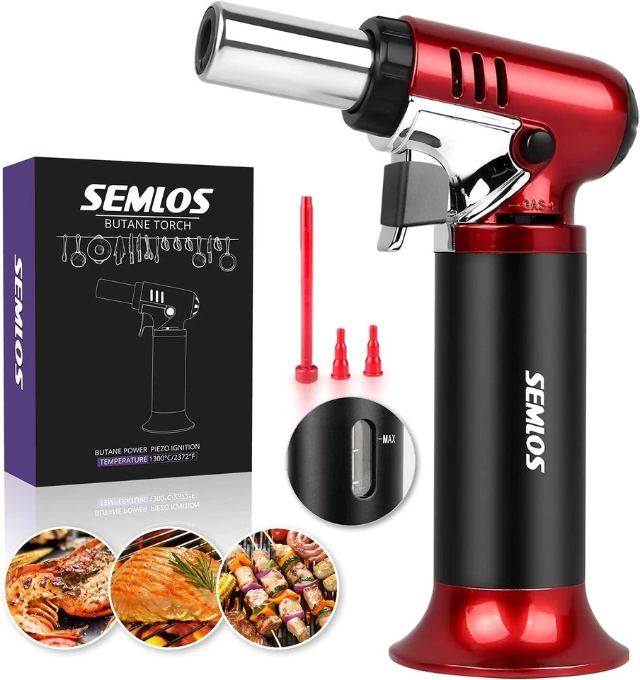 Refillable Butane Torch with Fuel Gauge, Safety Lock & Adjustable Flame