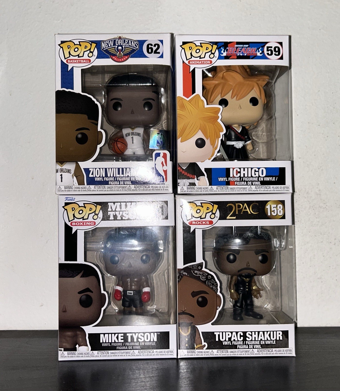 Funko Pop! Vinyl Mixed Lot of 4 Boxed: Zion #62 Ichigo #59 Tyson #01 Tupac #158