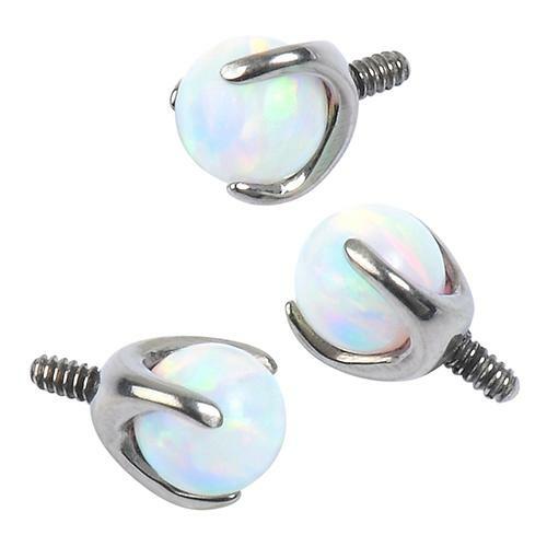 16G 1/4" IMPLANT TITANIUM INTERNALLY THREADED CLAW SET OPAL LABRET TRAGUS STUD
