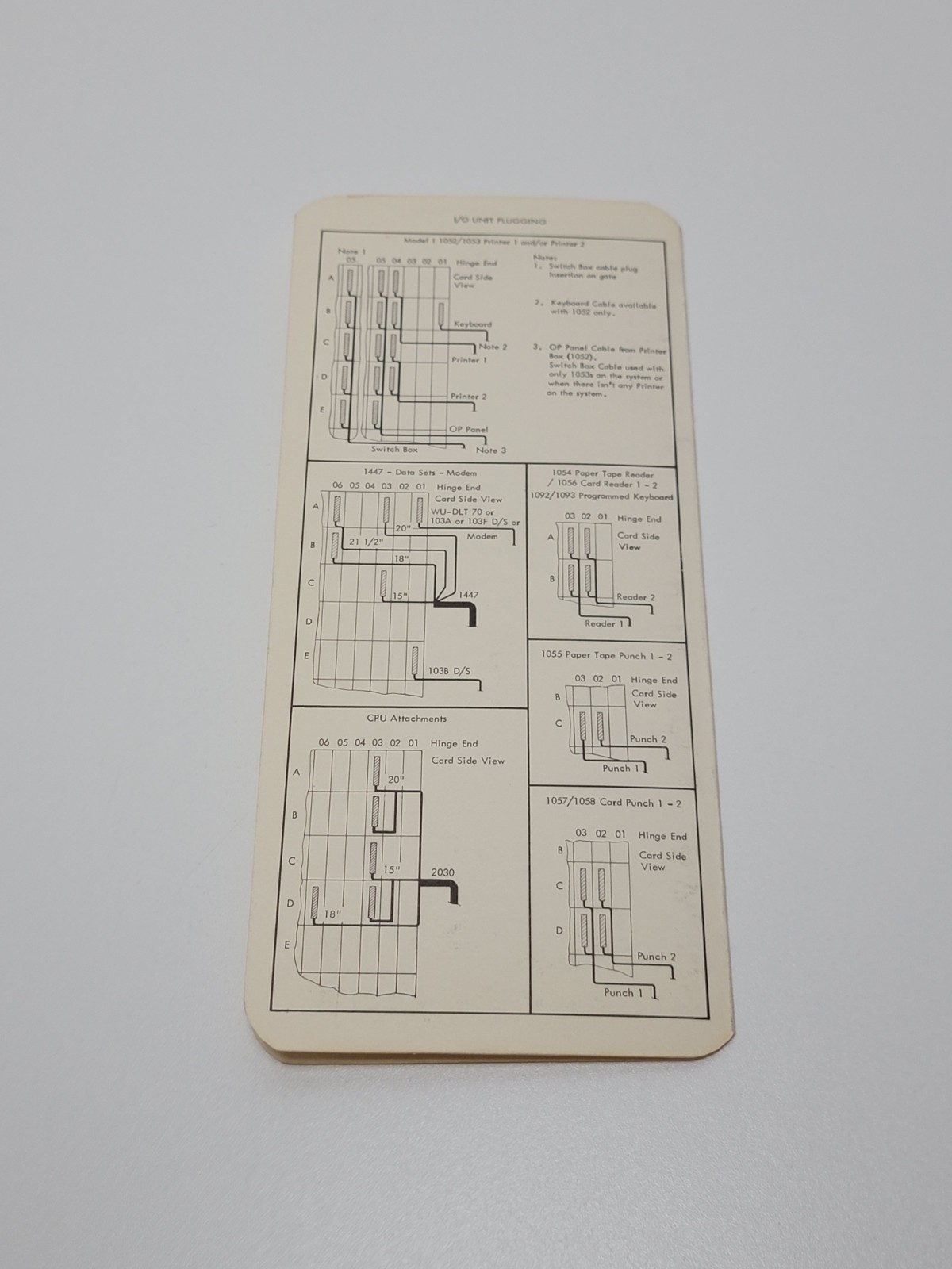 IBM 1050 Character Reference Chart Original 1964