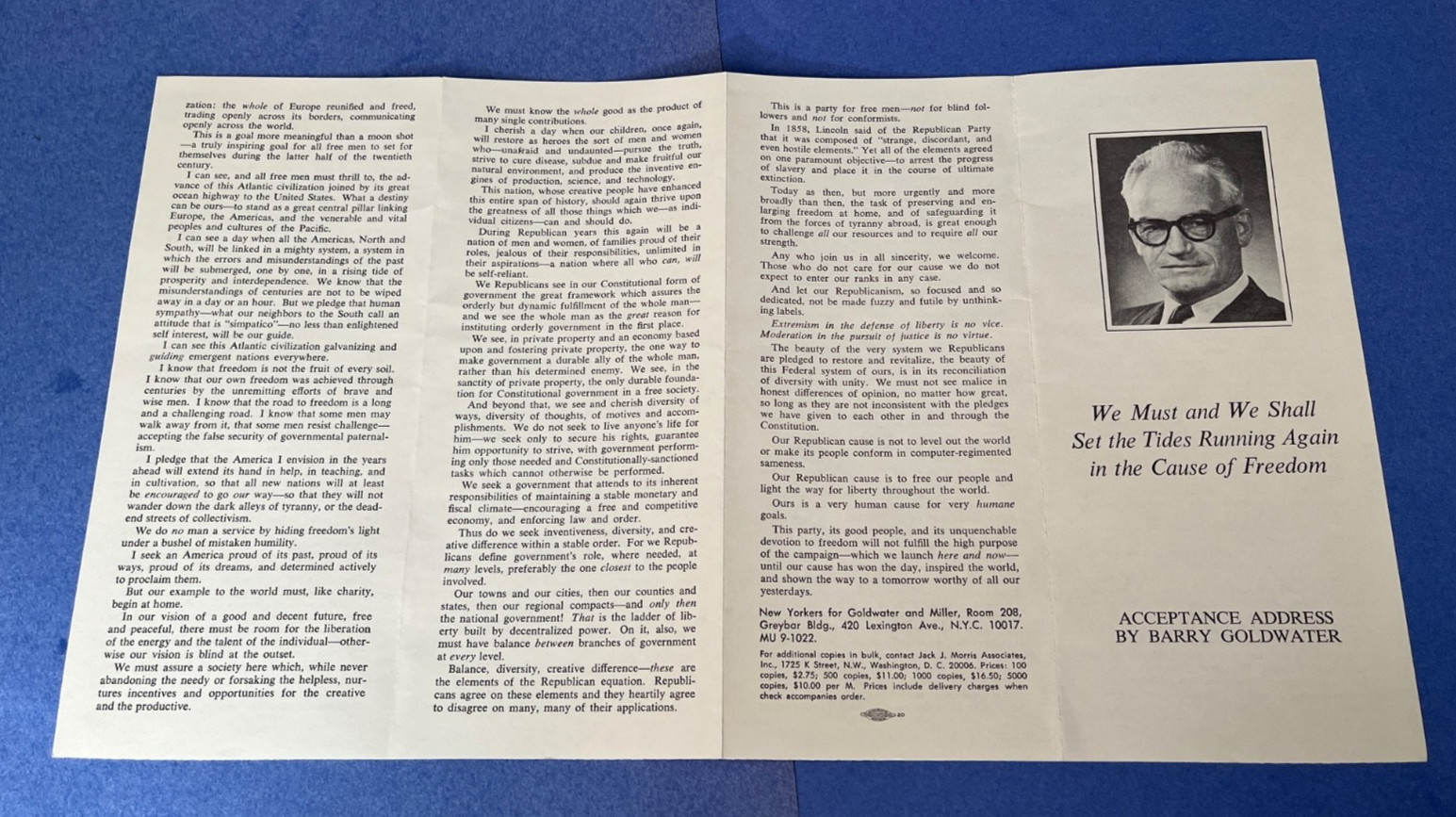 1964 BARRY GOLDWATER PRESIDENT CAMPAIGN NOMINEE ACCEPTANCE SPEECH BROCHURE RARE!