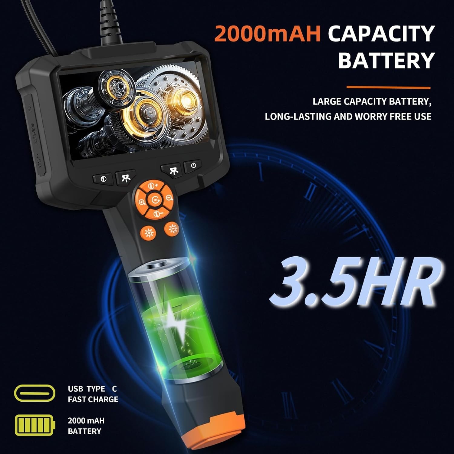 Endoscope Camera with Light, 1080P HD Borescope 8 Adjustable Orange