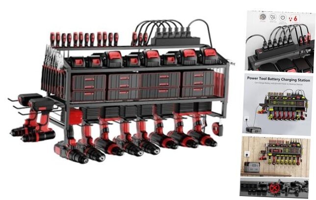 Power Tool Organizer Wall Mount with Charging Station, 3 Layer 8 Drills Holder