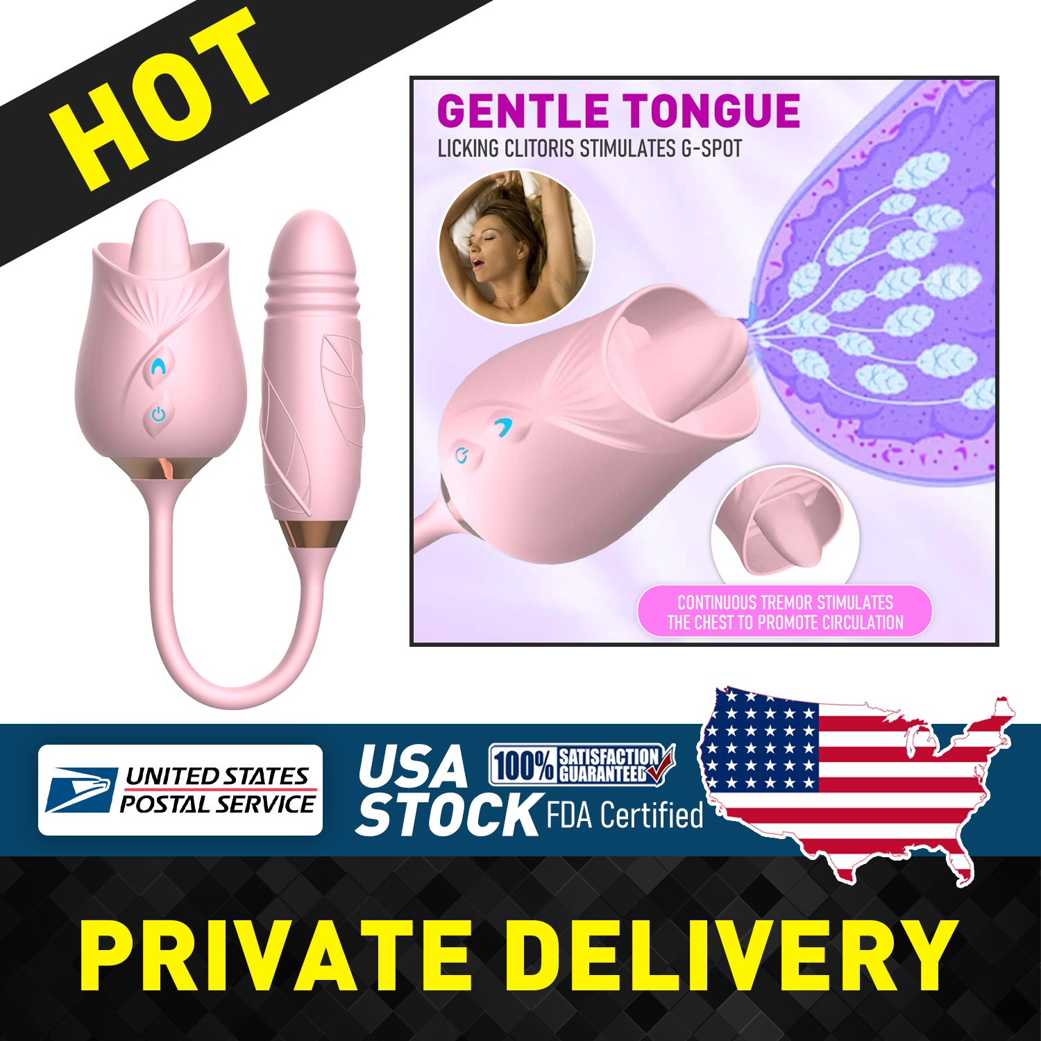 Silicone Rose Vibrator Clit Dildo Women G-Spot Massager Sex Toys for Women