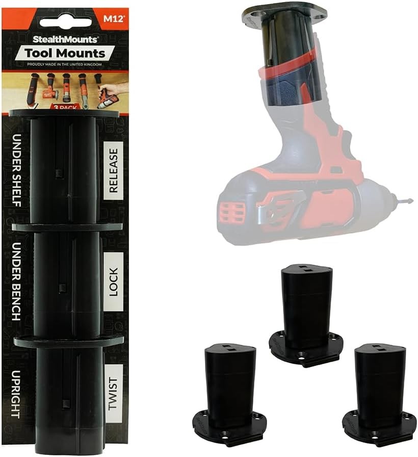 StealthMounts Tool Holder for Milwaukee M12 Black Locking Tool Mounts 3-Pack