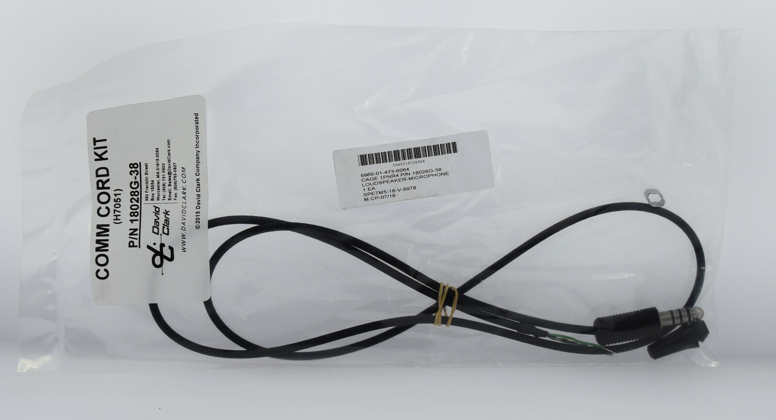DAVID CLARK PILOTS AIRCRAFT HEADSET COMM REPLACEMENT CORD KIT 18028G-38 H7051