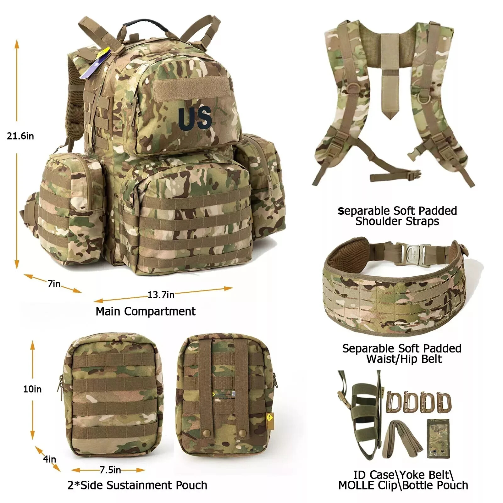 Upgraded MOLLE Medium Rucksack Backpack Internal Frame Capricorn Camo