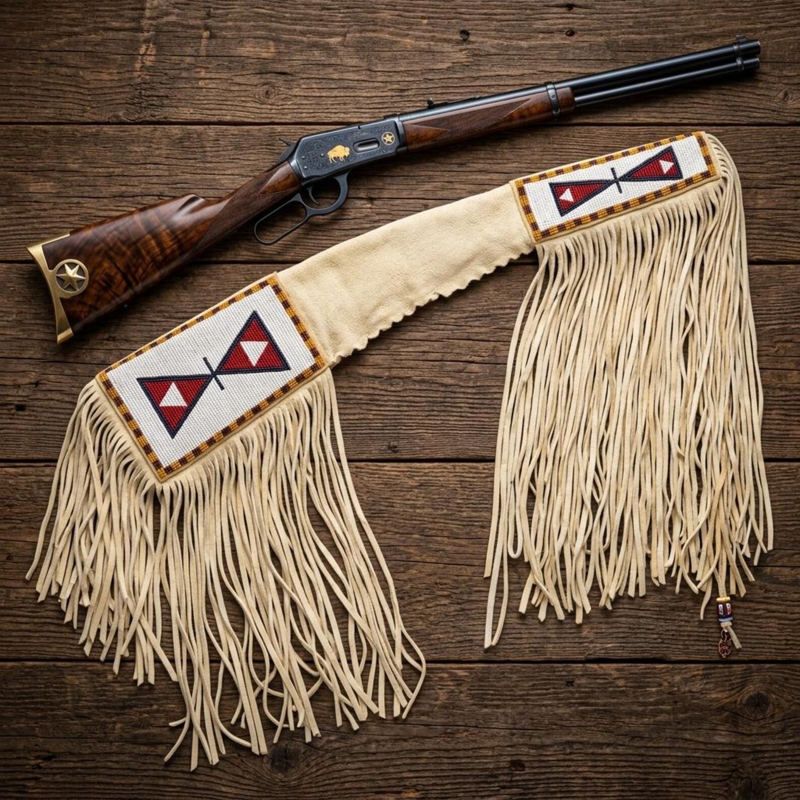 Native Fringe Beaded Suede Gun Cover | Handmade Rifle Scabbard | Western Cowboy