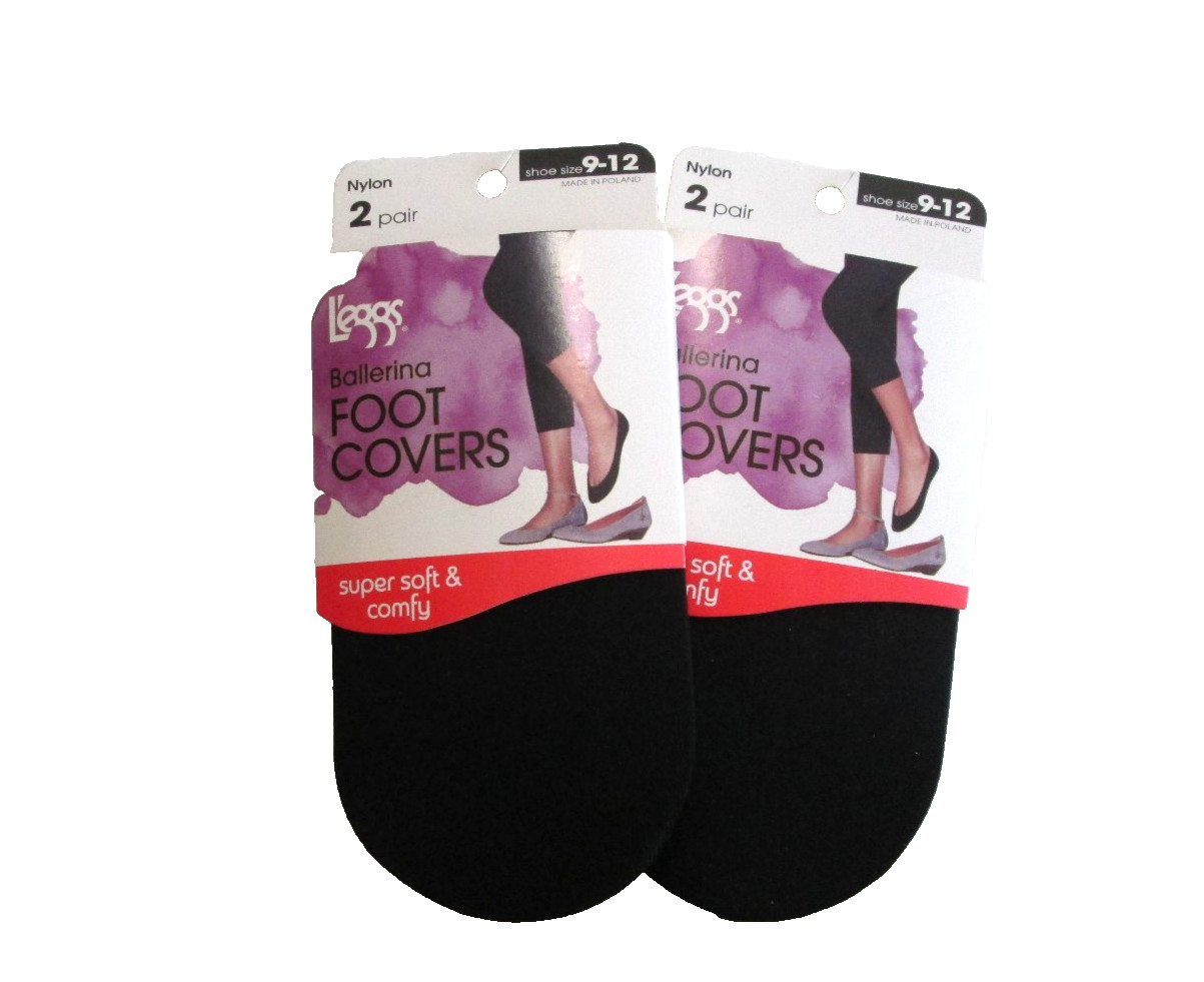 New Women's 4 Pairs Leggs Nylon Black Soft Ballerina Foot Covers Shoe Size 9-12