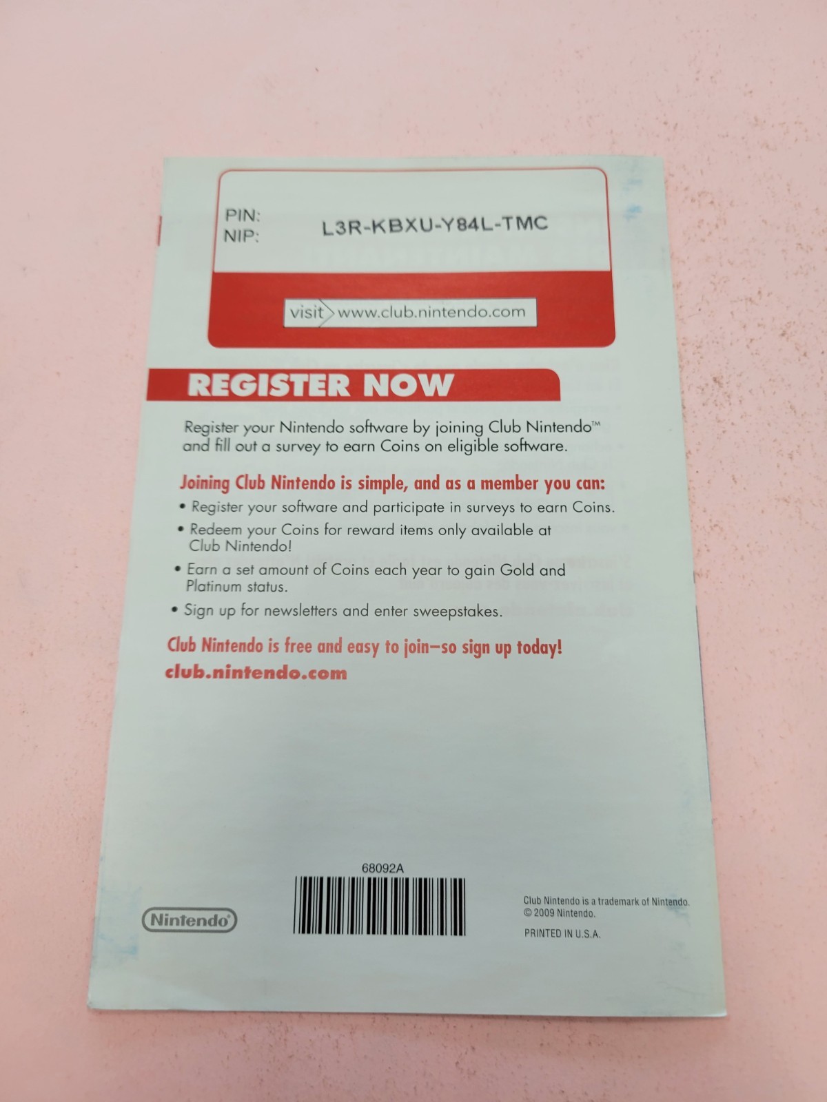 Nintendo Club Wii INSERT ONLY Authentic