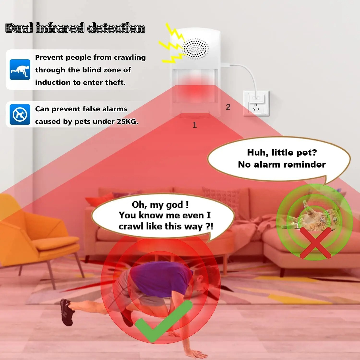 Infrared Alarm Security Home Motion Sensor Anti Theft Detector Wireless LED APP