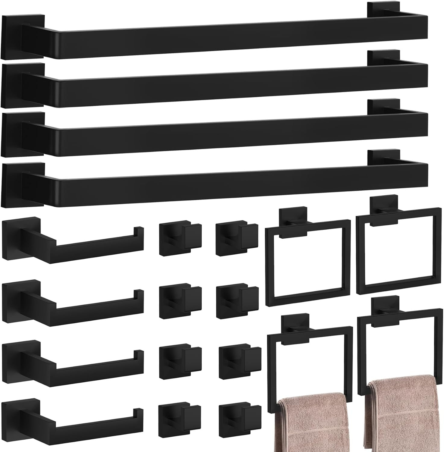20Pcs Matte Black Bathroom Set 23.6 Inch Towel Bar SUS304 Wall Mount