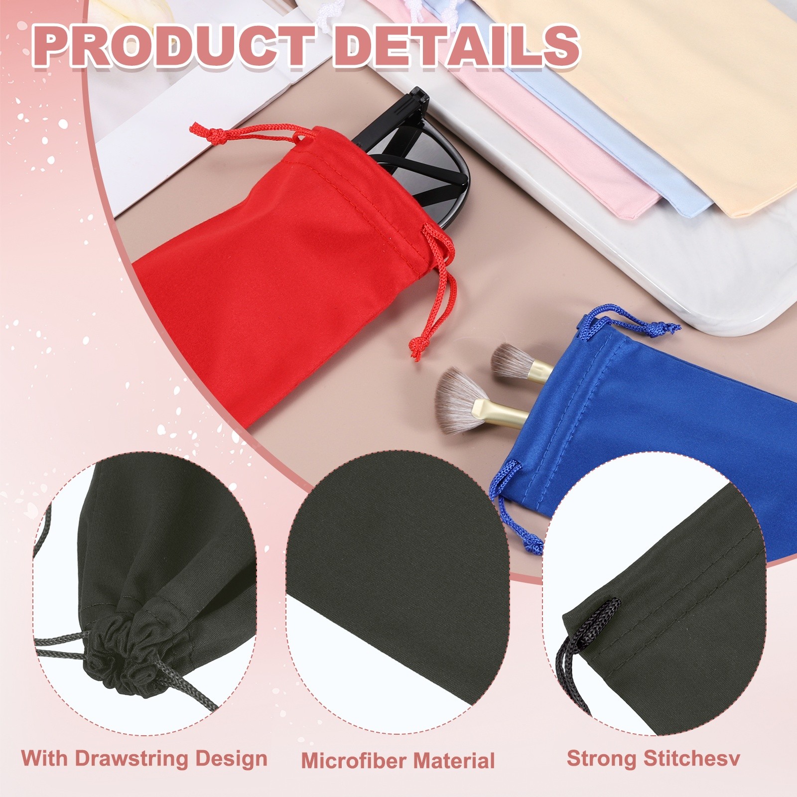 10 Pcs Sunglasses Pouch,7.1x3.5"Microfiber Eyeglass Case,Multicolor