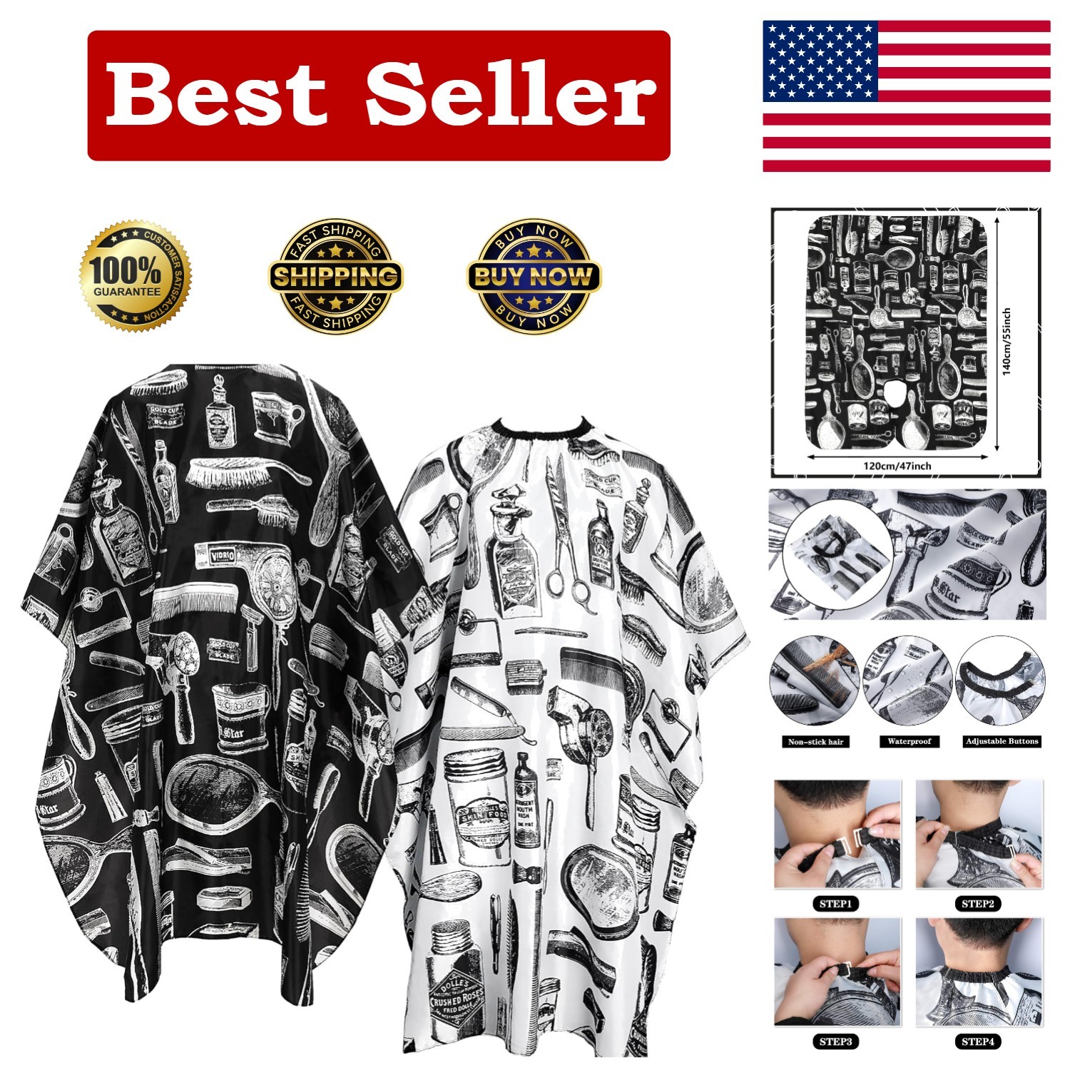 Professional Hair Cutting Cape, 2 Pcs Hairdressing Barber Salon with Closure ...