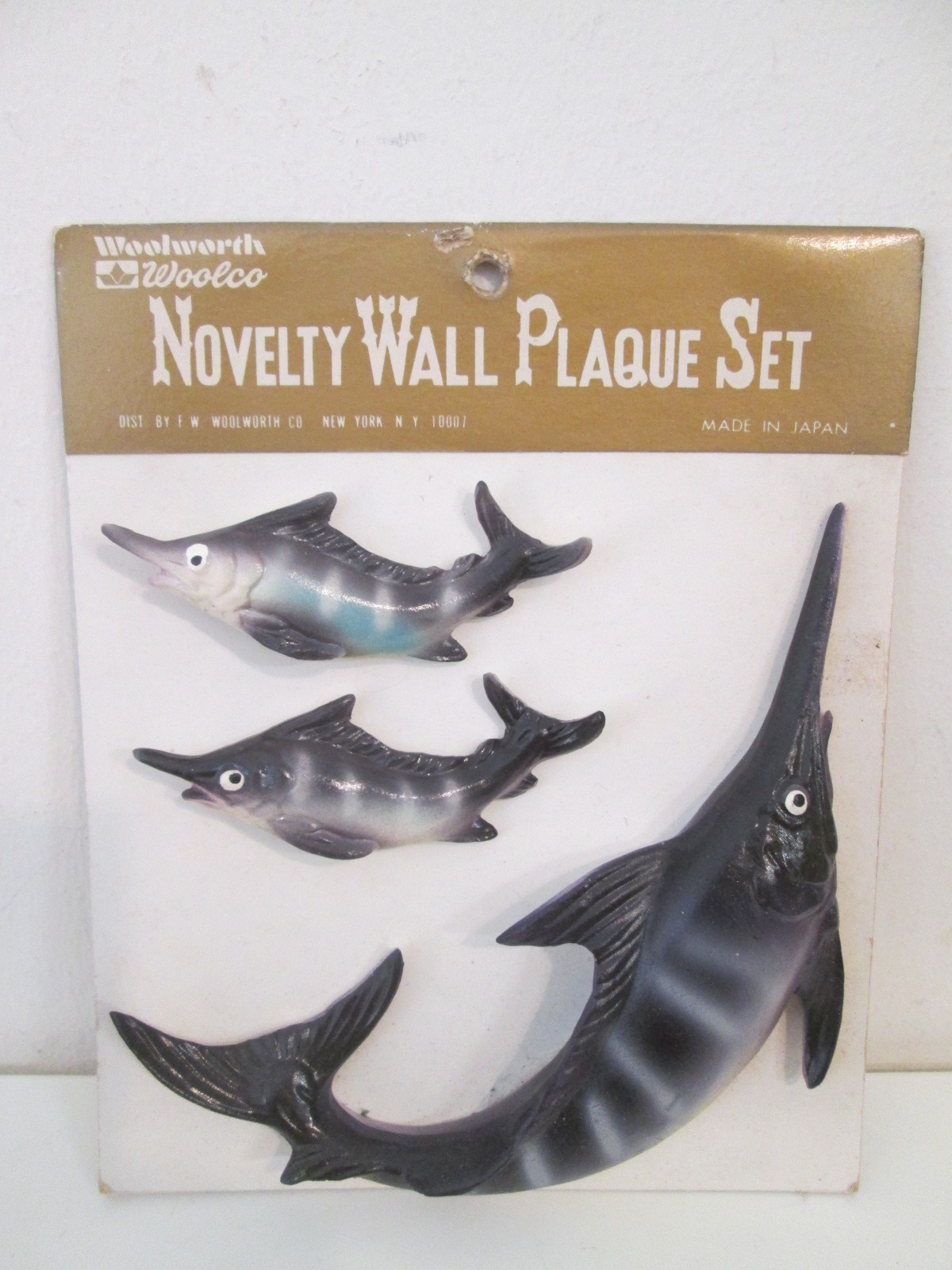 Vintage Woolworth SWORDFISH Novelty Wall Plaque Set Japan
