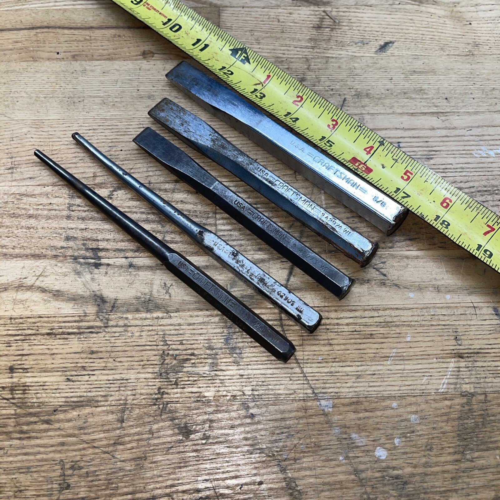 Vintage Sears Craftsman USA 5 Piece Cold Steel Chisel Line Up Punch Set (1)