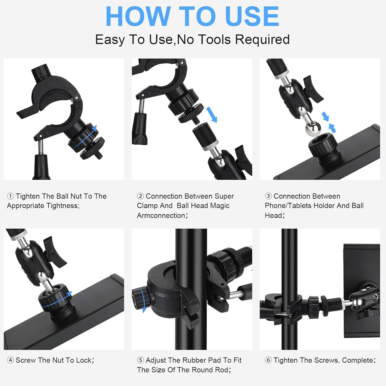 Tablet Holder for Mic Stand, Adjustable Microphone Music Holder, Black