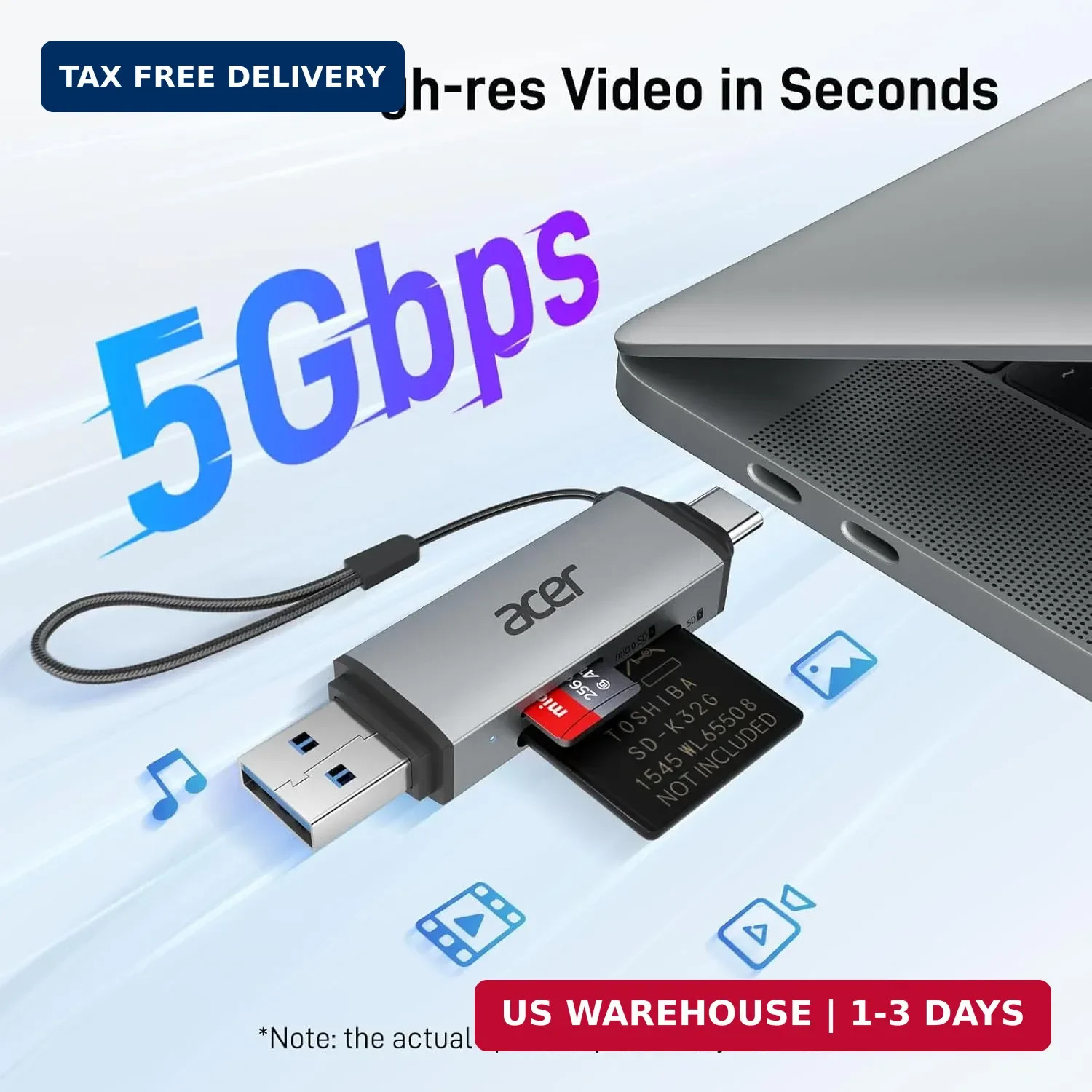 acer SD Card Reader USB C Dual Slots USB 3.0 Type C to Micro SD Card Adapter