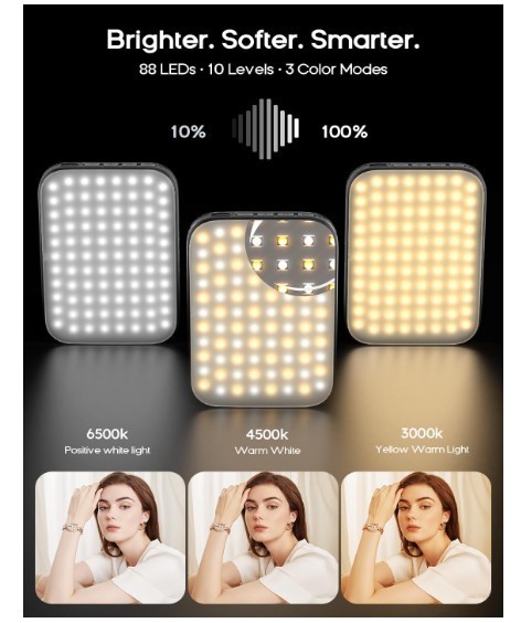 Rechargeable Selfie Light Clip-On LED – 3 Modes 10 Brightness for iPhone